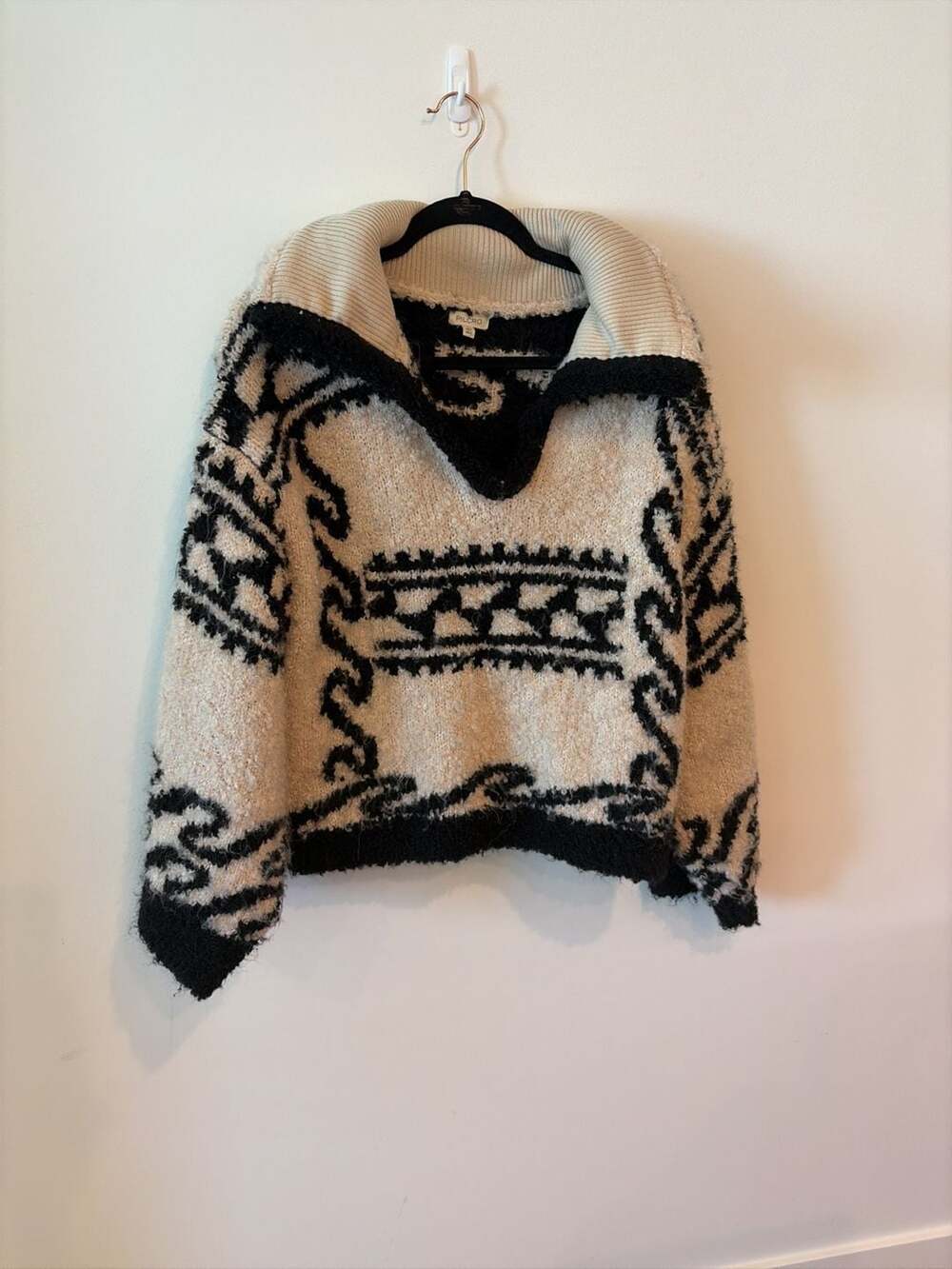 Pilcro Collared V-Neck Loopy Pullover Sweater